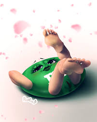 Ms. Green M&M lying down showing pussy and feet (hissmiss) [M&Ms] : r rule34