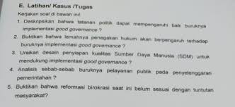 Pertama kali konsep good governance dipublikasikan oleh bank dunia pada tahun 1992. Tolong Dijawab Nomor 1 Sampai 5 Materi Ppkn Brainly Co Id