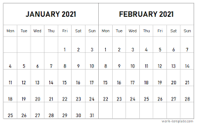 The february 2022 calendar comes complete with 28 days. Two Month January February 2021 Calendar Template With Holidays 2021 Calendar Calendar Template Calendar