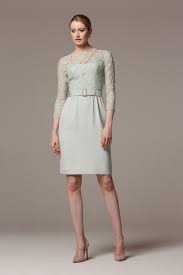 A Silk Crepe And French Lace Knee Length Cocktail Dress In Mint Green With A Sheer Lace Sleeve And Matc Knee Length Cocktail Dress Cocktail Dress Lace Sleeves