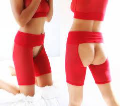 Crotchless Yoga Shorts Red Mesh Lingerie Set Sheer - Etsy