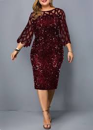 Rotita Com Usd 34 63 In 2020 Mesh Panel Dress Three Quarter Sleeve Dresses Plus Size Cocktail Dresses