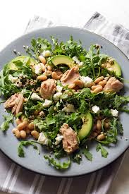 Arugula Cannellini Beans Quinoa Tuna Feta Cheese Avocado Canned Tuna Recipes Arugula Salad Recipes Tuna Recipes