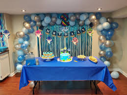 1st Birthday Birthday Decoration Ideas At Home For Baby Boy We Did A Baby Shark Theme Birthday Party For Our 2 Yr Old Shark Theme Birthday Shark Themed Birthday Party Shark Birthday