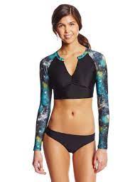 Volcom Women S Stone Void Long Sleeve Crop Rash Guard Volcom Women Rashguard Swimsuit Women Long Sleeve Swimsuit
