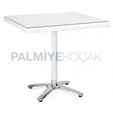 70x70cm Kare Beyaz Rattan Masa Masa Mobilya Dosemeler