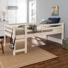 Low loft beds are designed to have the bed at the top and space left beneath it that can act as a storage area. Walker Edison Furniture Company Traditional Solid Wood Open Storage Low Twin Loft Bed White Hdwjrtolwh The Home Depot