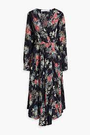 Iro Aleyna Wrap-effect Floral-print Satin Midi Dress In Midnight Blue |  ModeSens