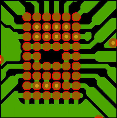 Top-view overlay of a pitch BGA ball array
