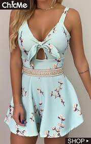 Floral Print Thin Strap Knotted Detail Romper Detailed Romper Ladies Day Dresses Casual Dresses For Women