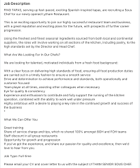 Employers often receive hundreds of responses when they post job openings online using job boards or the career section of its website. Fino Tapas On Twitter Senior Souschef Role Available At Fino Tapas Lytham Please Email Your Cover Letter And Cv Jobs Finotapas Co Uk With The Subject Lytham Senior Sous Chef To Apply Https T Co Mxvh6lsnlm