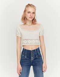 10% off first order · free shipping & return Off White Crochet Knit Crop Top Tally Weijl Online Shop