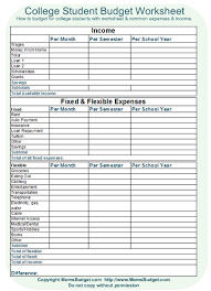 College Student Budget Worksheet Printable Free Worksheet College Student Budget Budgeting Worksheets College Budgeting