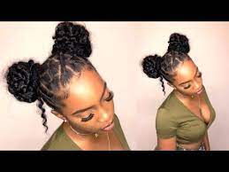 How To Two Puffs Space Buns On Natural Hair With Zig Zag Part Edges Hairstyles Lara Blog Natural Hair Bun Styles Two Buns Hairstyle Black Hair Bun