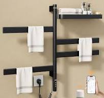 ENZE Smart Rotating Heated Towel Rack for Bathroom, Wall-Mounted Electric  Towel Dryer with Swivel Bars & Shelf, Smart Timer, Low Carbon Steel, ...