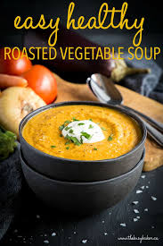 Easy Healthy Roasted Vegetable Soup Recipe Roasted Vegetable Soup Vegetable Soup Recipes Easy Soup Recipes