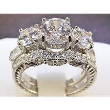 2 85ct W Extra Band 3 Piece Set Women S Simulated Diamond Wedding 270 Ron Lik Wedding Ring Diamond Band Fake Wedding Rings Cubic Zirconia Wedding Rings