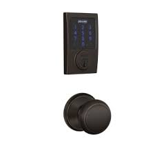 Lock or unlock your deadbolt and check its status from anywhere when it's connected. Schlage Fbe469zpcenand716 Aged Bronze Connect Century Touchscreen Deadbolt With Built In Alarm And Passage Andover Knob Faucetdirect Com