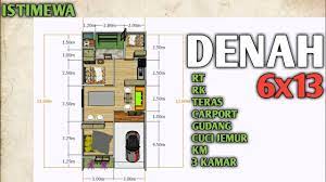 Jasa desain rumah tinggal 2 lantai ukuran tanah 6×12 meter. Denah Rumah 6x13 1 Lantai Animasi Denah Rumah Youtube