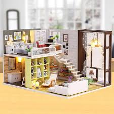 Miniature Bricolage Maison De Poupee Kit Appartement Loft Simple Avec Lumiere Et Boite Musique Bricolage Maison Maison De Poupee Diy Maison Poupee