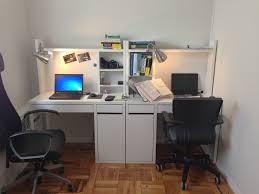 Two Micke Work Stations From Ikea And Clip On Desk Lights From Home Depot Desk For Two Home Office Design Office Desk Designs