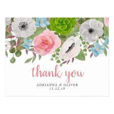 Spring Flowers Roses Anemones Wedding Thank You Postcard Zazzle Com Wedding Thank You Postcards Anemone Wedding Wedding Thank You Cards