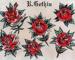 Tattoo Art Print Tattoo Flash Print Traditional Rose Tudor Rose Sailor Jerry Tradition Traditional Rose Tattoos Bow Tattoo Designs Traditional Tattoo