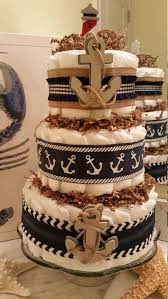 Nautical Diaper Cake With Burlap And Denim Ribbon Gingham Check Navy White Chevron Anchor Nautical Diaper Cakes Baby Boy Shower Nautical Baby Shower Boy