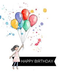 Happy Birthday Greeting Card For Kids Watercolour Birthday Card Girl With Balloons Handmade Watercolor Birthday Cards Happy Birthday Cards Printable Watercolor Birthday
