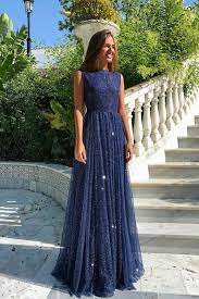 Abendkleider Lang Navy Blau | Abiballkleider mit Glitzer | Blue sequin prom  dress, Long prom gowns, Floor length prom dresses
