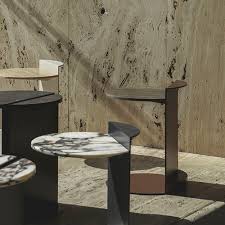 Nublado marble | © three hundred collins. Minimalist Design Side Table Linea Black Travertine Maami Home Marble Lacquered Metal Steel Base Round
