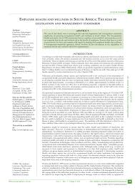 Pdf Employee Heath And Wellness In South Africa The Role Of Legislation And Management Standards