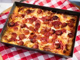 Detroit Style Pepperoni Pizza Recipe Pizza Recipes Pepperoni Food Network Recipes Pepperoni Pizza