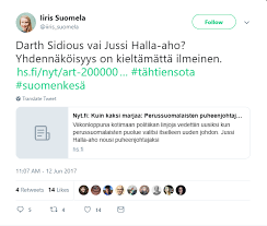 27.4.1971 tampere) on perussuomalaisten puheenjohtaja vuodesta 2017 ja europarlamentaarikko. Twitter à¤ªà¤° Jussi Halla Aho Hihi