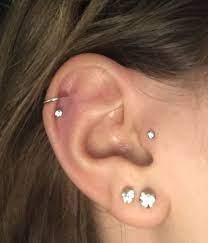Double Helix Lobe And Tragus Piercings D Ear Piercings Helix Types Of Ear Piercings Earings Piercings