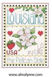Sts crafts 14ct aida, white (12 x 12) remnant. Louisiana Little State Sampler By Alma Lynne Designs