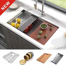 Two internal ledges for the workstation sink accessories. China Gold Stainless Steel Workstation Sink Drop In Undermount 16 Gauge Ledge Single Bowl Kitchen Sink Photos Pictures Made In China Com