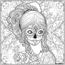 Portrait Of A Young Beautiful Girl In Halloween Or Day Of The Dead Coloring Page Adobe Stock Skull Coloring Pages Halloween Coloring Pages Coloring Pages