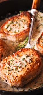 Pork Chops In Creamy Garlic And Wine Sauce Pork Dinner Replace Flour With Low Carb Alternatives Low Carb Pork Chops Pork Recipes Recipes