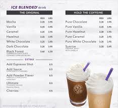 Ice Blended Coffee Bean Menu In 2020 Blended Coffee Blended Drinks Coffee Beans
