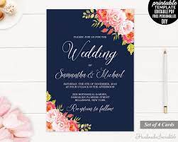 Navy And Pink Wedding Invitation Set Printable Wedding Invitat Wedding Invitations Printable Templates Wedding Invitation Templates Wedding Invitation Inserts