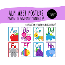 Super cute alphabet coloring pages; 26 Printable Alphabet Letter Posters Abc Flash Cards A Z Etsy