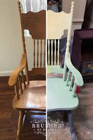 Color Blending On An Old Rocking Chair Makeover With Brushed By Brandy Furniture Painting Tuto Painted Rocking Chairs Rocking Chair Makeover Old Rocking Chairs