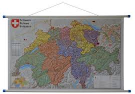 W strefie euro od 1 stycznia 1999 r. Szwajcaria Mapa Kody Pocztowe 1 400 000 95x60 Cm