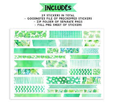 Digital Planner Stickers Green Watercolor Washi Tape Set Png Stickers And Precropped Stickers For Goodnotes Tropical And Plant Stickers In 2020 Planner Stickers Digital Planner Washi Tape