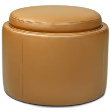 Effortlessly accentuate your living room décor with an ottoman from the dump luxe furniture outlet. American Leather Uno Round Storage Ottoman With Tray Sprintz Furniture Ottomans