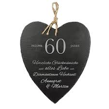 Schieferherz Mit Gravur Zur Diamantenen Hochzeit Herzliche Gluckwunsche Personalisiert Mit Namen Und Datum W Diamantene Hochzeit Schieferherzen Diamanten