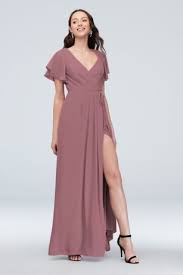 Flutter Sleeves And Elegant Pleats Wrap Around The Bodice O Bridesmaid Dresses Long Chiffon Strapless Chiffon Bridesmaid Dress Davids Bridal Bridesmaid Dresses