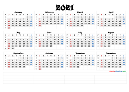 All these 12 month printable calendar 2021 are on one page so you can easily print out and also save your device. 2021 Free Yearly Calendar Template Word 6 Templates Free Printable 2021 Monthly Calendar With Holidays