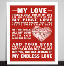 Lionel Richie Endless Love Music Song Lyric Print Poster Art Heart Wedding Lyric Prints Song Lyric Print Love Songs Lyrics